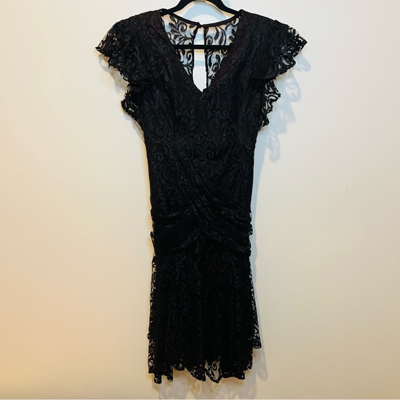ZUM ZUM Vintage 70s Union Made Black Lace Drop Waist Dress - Picture 1 of 11